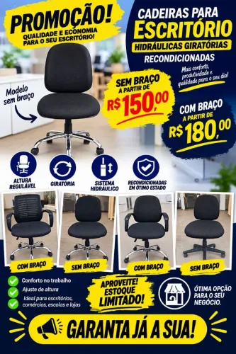 Cadeiras para escritório hidráulica giratória recondicionada a partir de $150,00 reais 