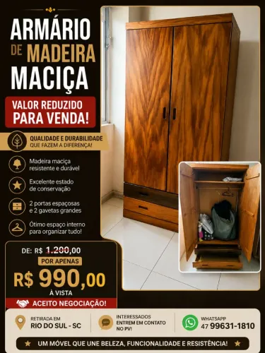 Armário em madeira maciça, excelente estado!