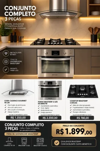Kit Cozinha planejada Cooktop + Forno Brastemp + Coifa Cadence TUDO INOX excelente estado