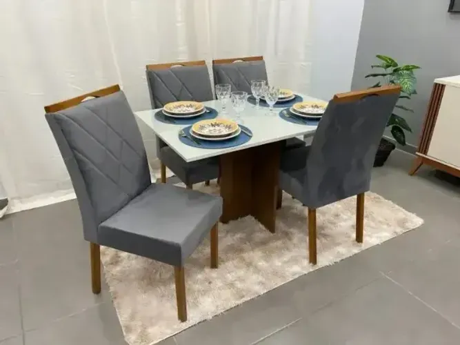 Mesa de Jantar Los Angeles com 4 Cadeiras Bali Cinza Grafite PARCELE EM ATÉ 10X SEM JUROS