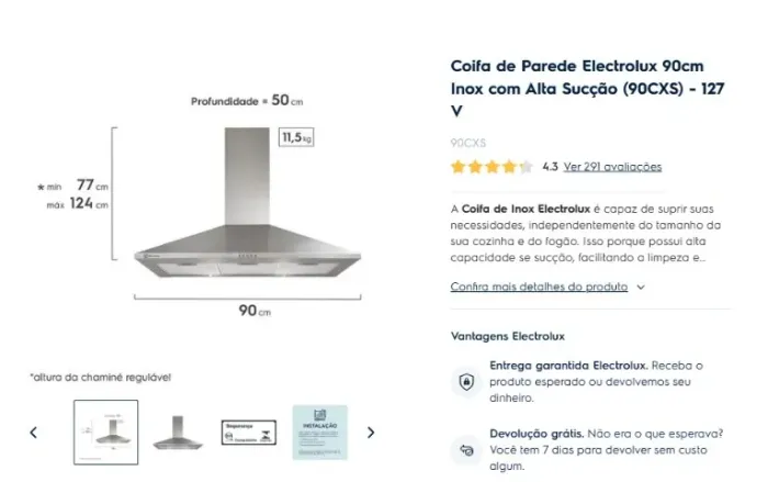 COIFA INOX 90CM ELECTROLUX