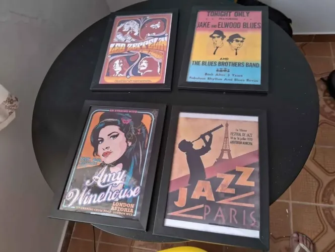 Lote 4 quadros decorativos Led Zepellin Amy Winehouse  Jazz etc