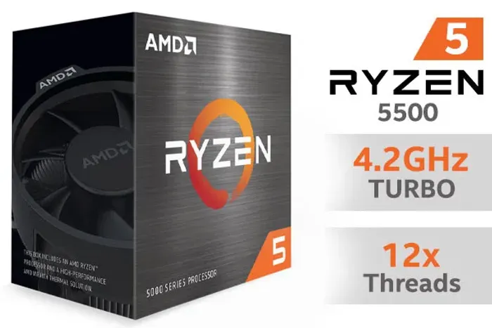 Processador AMD Ryzen 5 5500, até 4.2GHz Max, Cache 19MB, AM4, Sem Vídeo, Novo, Lacrado