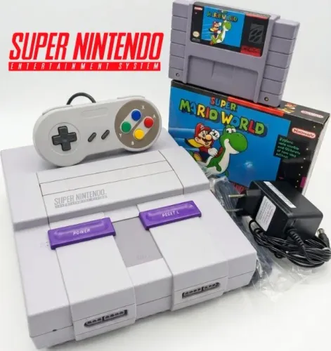 Super Nintendo Original Console com Jogo Cartucho Super Mario na Caixa + Controle Completo
