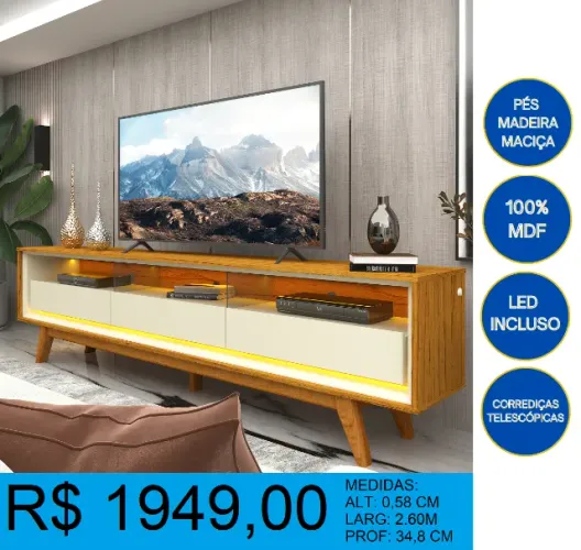 RACK 100% MDF COM LED - MONTAGEM E FRETE GRÁTIS