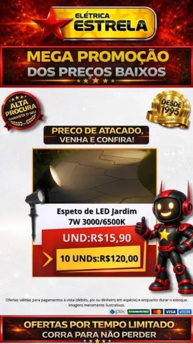 Espeto de LED Jardim 7W 3000/6500K - Promoção Especial Elétrica Estrela