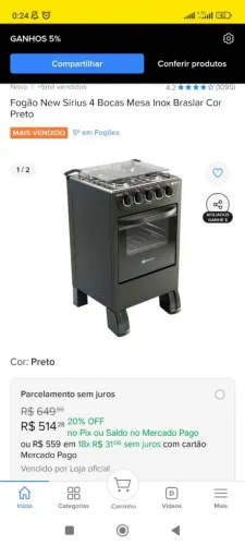 Fogão 4 Bocas e tanquinho Suggar 15kg.