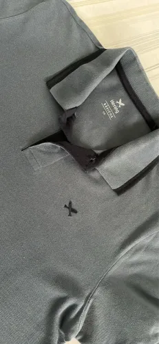 Camisa Polo Hering Masculina Cinza Grafite com Gola Preta Tamanho P