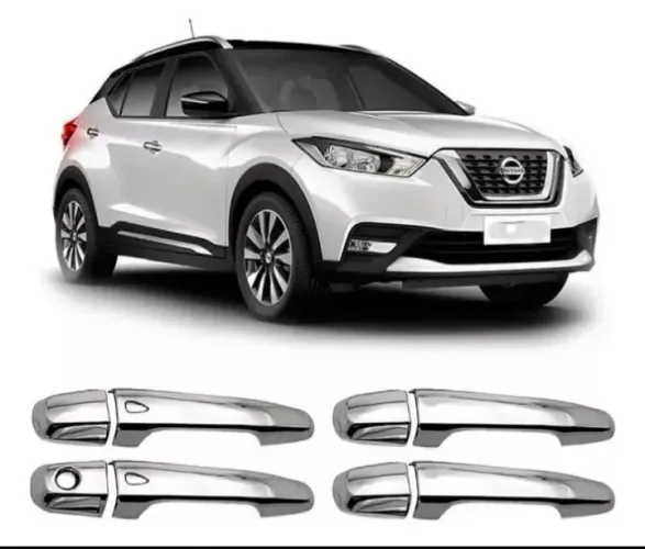 Kit 4 Molduras aplique maçaneta com sensor Nissan Kicks cromado.