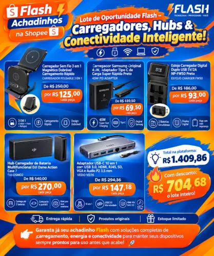 Lote de Oportunidade Flash - Carregadores, Hubs & Conectividade Inteligente
