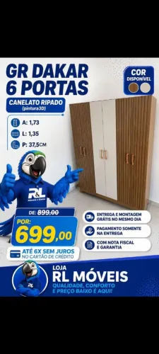 Guarda Roupa Dakar Na Promoção/Entrega É Montagem Grátis Loja R L Moveis
