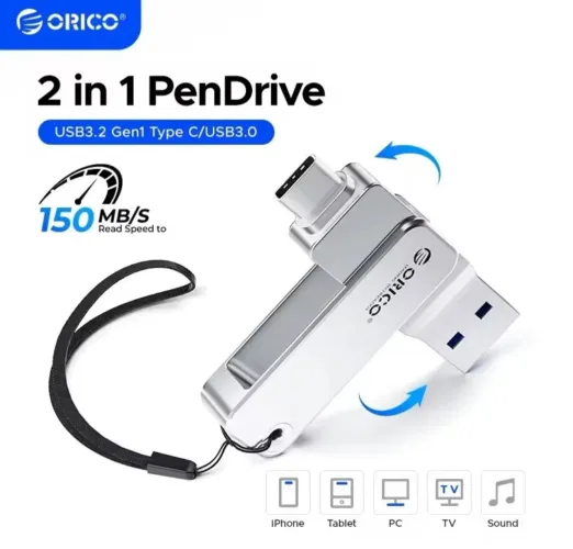 Dual Flash Drive Pen Drive de alta velocidade OTG Tipo C USB A dupla 64GB
