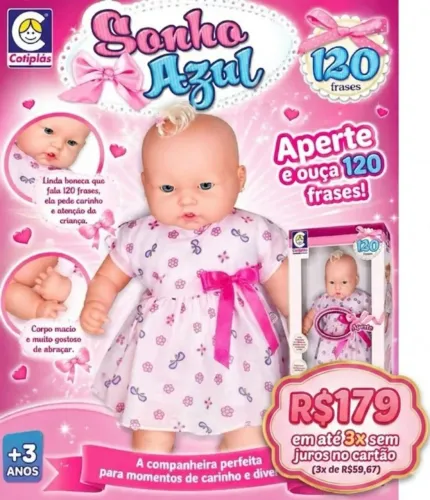 Boneca Sonha Azul Cotiplás Fala 120 Frases +3 Anos