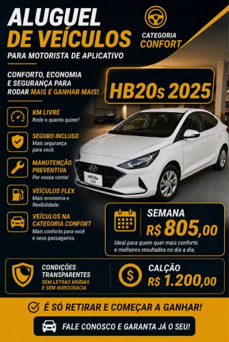 Locação de veículos para motoristas de aplicativo