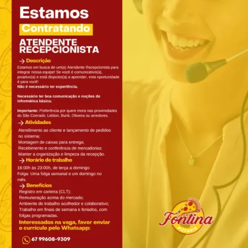 Atendente / Recepcionista em Pizzaria