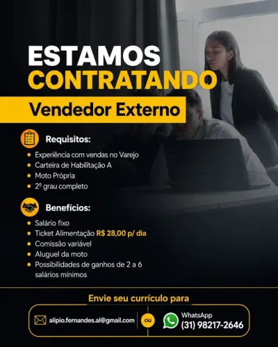 Contrata-se vendedor com experiência para região de Nova Lima