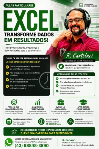Professor de Excel Particular e Técnico de Informática (Atendimento Online)