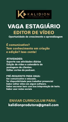 Vaga para estagiario de Marketing e edição de vídeos