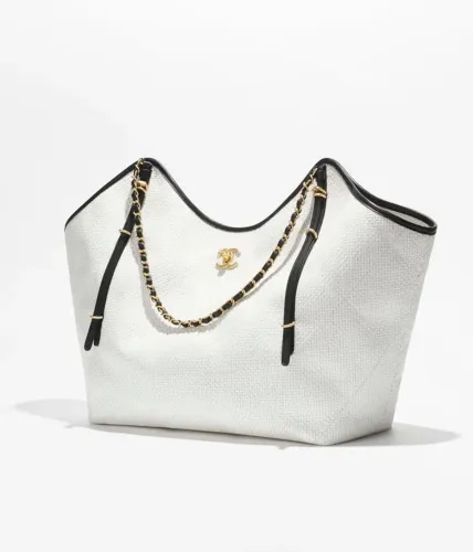 Bolsa maxi bag shopping estilo navy em ráfia branca italiana Chanel 
