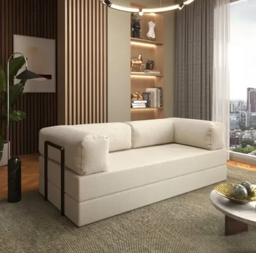 Sofá Cama Compacto Verona 1,80 m Bege