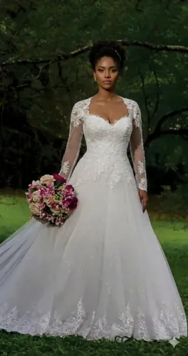 ? Vestido de Noiva Princesa com Manga Longa em Renda ?