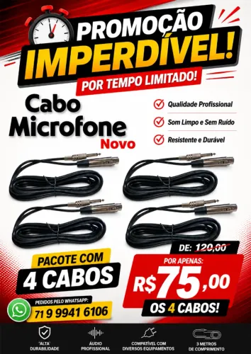 Kit 4 cabos Microfone 3 Mts