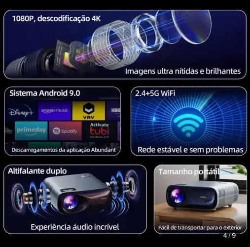 Projetor Bettdow AC1053 1080p 4K Cor Cinza