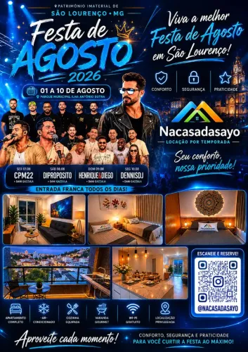 Locação por temporada para Festa de Agosto em S. Lourenço-MG