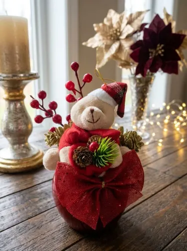 Arranjo de Natal Luxo 25cm Centro de Mesa - Ursinho Natalino (Novo)