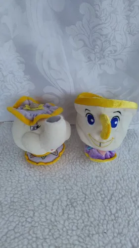 Pelúcia da bela e a fera bule e a xicara