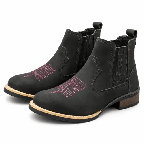 Bota Botina Couro Preto Country 