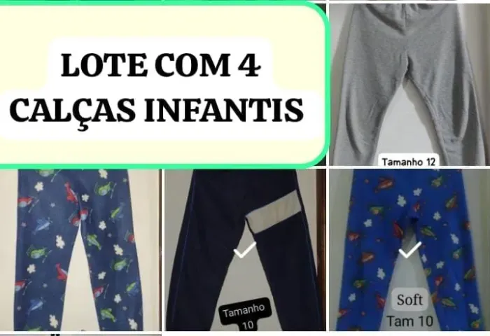 LOTE COM 4 CALÇAS INFANTIS SEMINOVAS TAMANHOS 10 e 12