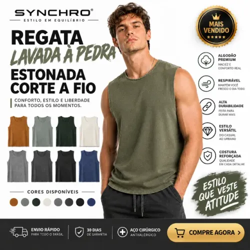 kIt 2 Camisetas Machão Estonadas (lavada A Pedra) Sem Manga e Gola Corte à Fio Cores