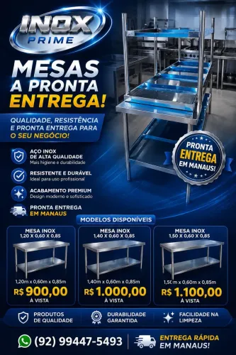 Mesas em inox a pronta entrega ou sob medida
