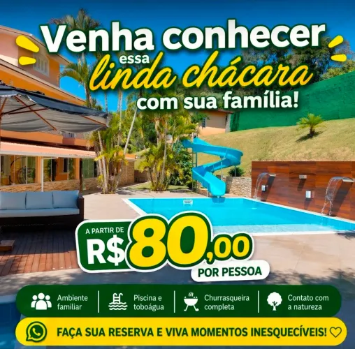 Chácara para Lazer com Piscina e Toboágua | A partir de R$80/pessoa