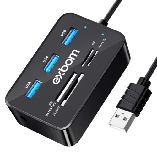 Hub 3 Portas Usb + Leitor de Cartão de Memória MicroSd Exbom Loja Coimbra Computadores 