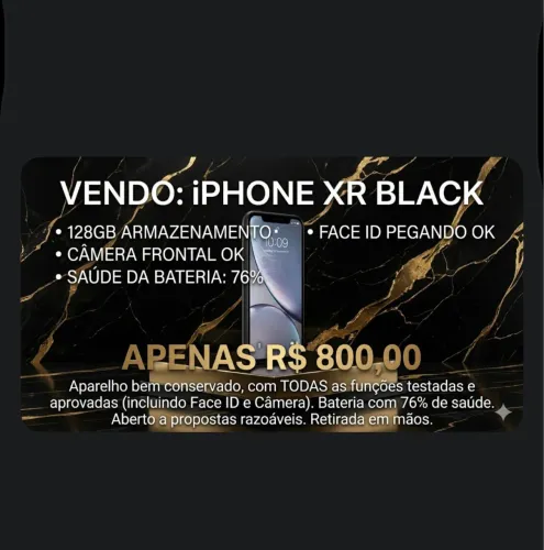 iPhone XR a venda 800 reais câmera traseira está tremendo Face ID ok rachado atrás