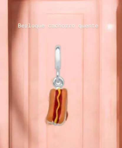 Berloque cachorro quente - Prata - Entrega imediata 