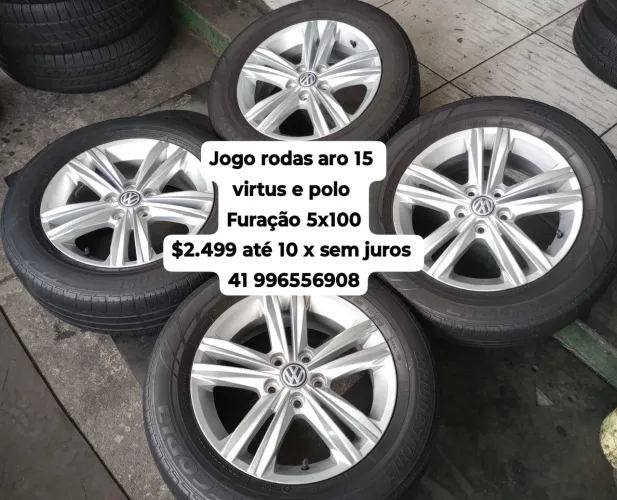 Jogo roda aro 15 polo e virtus bora SpaceFox Fox furação 5x100 com pneus Bridgestone 