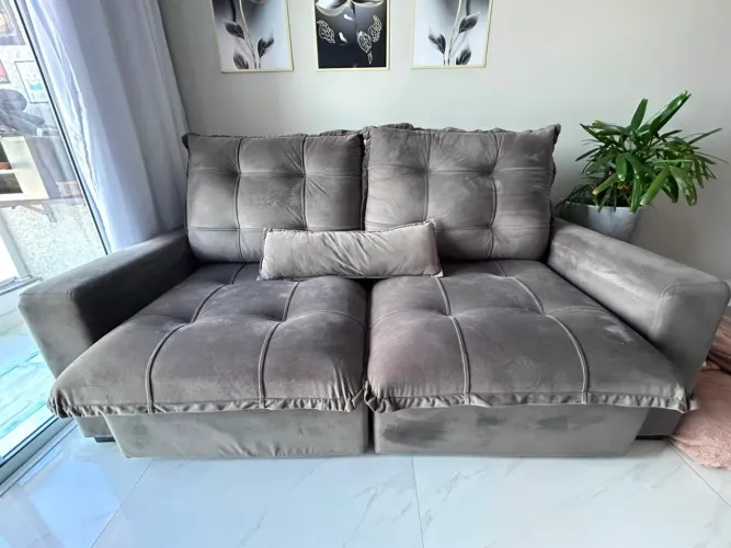 Sofa Retratil Suede Cinza 2,10