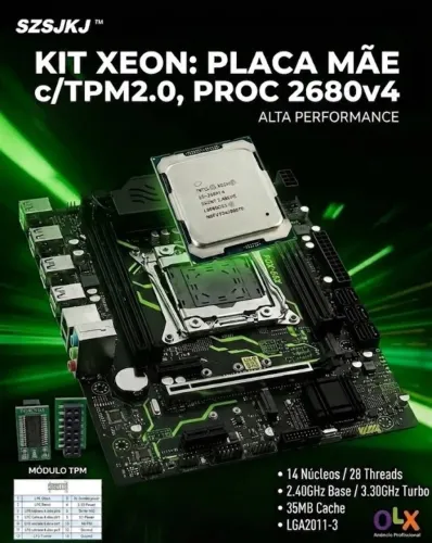 Kit Xeon x99 2680v4 14 Nucleos/28 T + Placa Mãe SZSJKJ c/TPM2.0. Leia