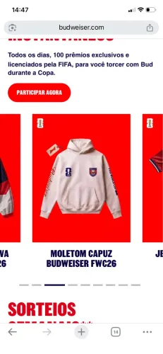 Moletom Capuz Budweiser FWC26 TAM G?GG