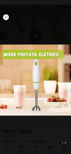  Mixer Portátil Vertical 110v Processador De Alimento Bebidas Branco Inox 110v