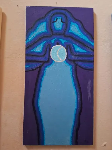 Pintura em Tela Decorativa Artesanal Autoral "A Dama da Lua"