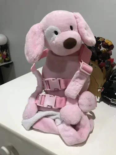 Mochila/Guia de segurança infantil para bebês. Cachorro pelucia rosa. 