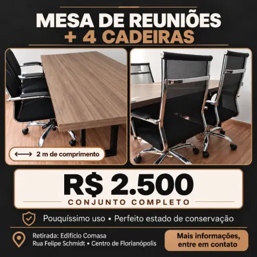 À VENDA | Mesa de reuniões + 4 cadeiras