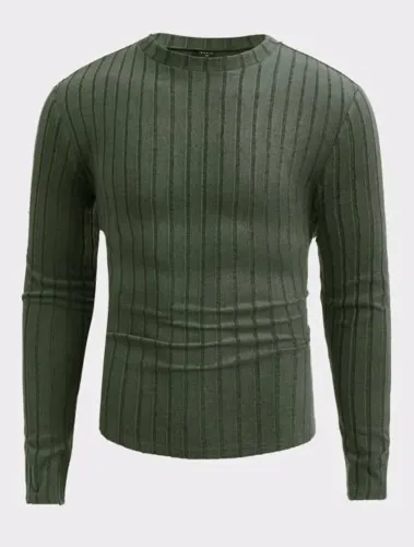 Camiseta com Nervuras Verde Militar Manfinity