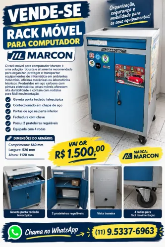 Rack Móvel para Computador com Gaveta Porta Teclado Marca MARCON