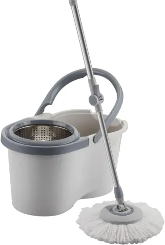 Mop Giratório Menalux com Cesto Inox e Refil Extra de Microfibra