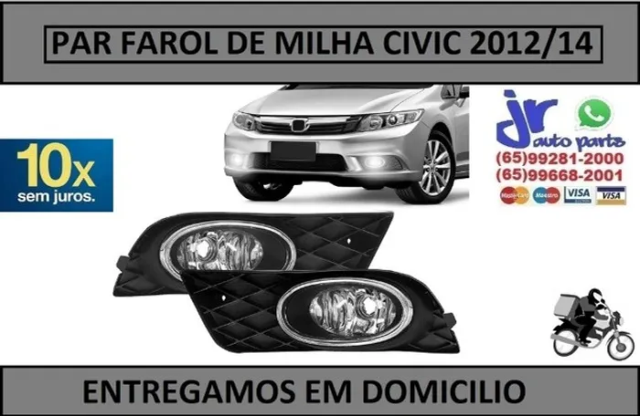 Par Farol Milha Civic 2012 2013 2014 Auxiliar Neblina